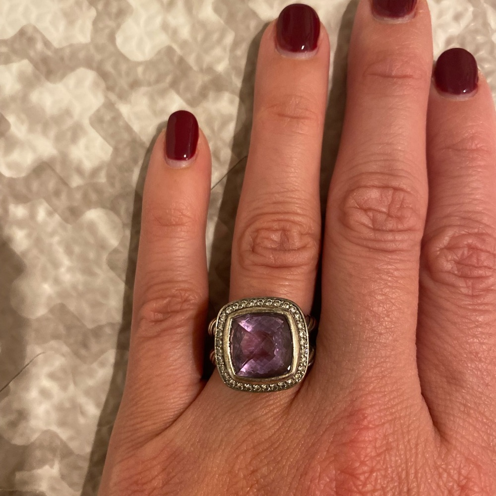 David Yurman Amethyst Albion Ring with Pave Diamonds